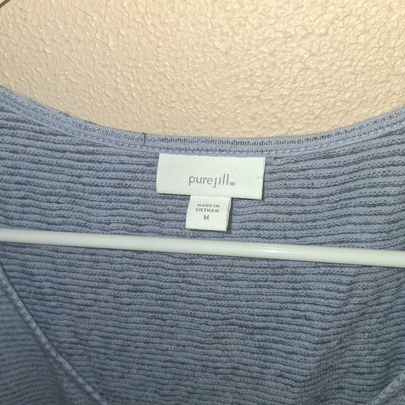 •J JILL•BLUE Striped Linen Modal Blend Blue Short Sleeved Top M - Picture 5 of 7